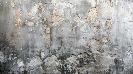 Fototapeta premium Gray grungy concrete wall texture with flaking paint and cracks in urban setting