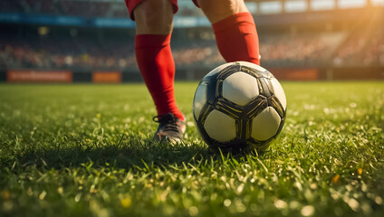 Obraz premium football player's legs, ball close-up