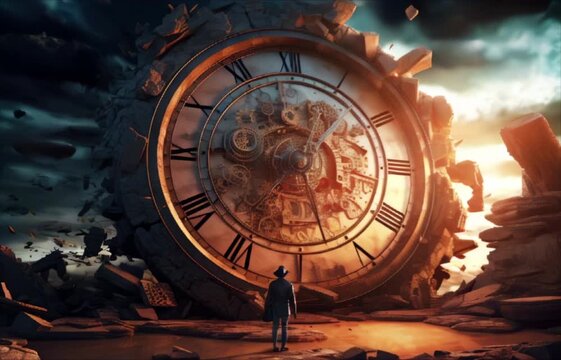 Fantasy image of a person looking at the clock. Concept of time slipping away. Losing hope