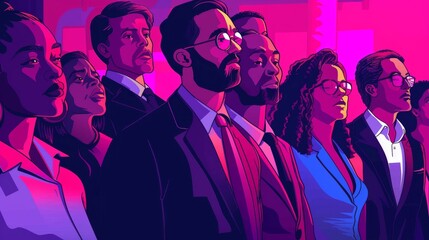 Election Night Reaction: Candidate with Family and Campaign Staff Witnessing Results in Abstract Illustration