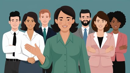 A woman standing in front of a group of people, AI