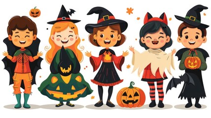 Happy Kids in Halloween Costumes