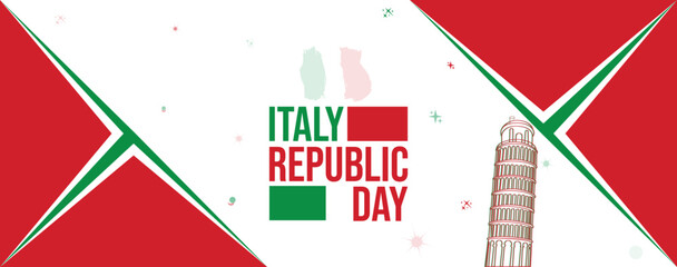 Italy republic day banner 2nd june celebration flyer poster car cover vector illustration isolated on white background pisa tower and italian flag brush for social media and websites.