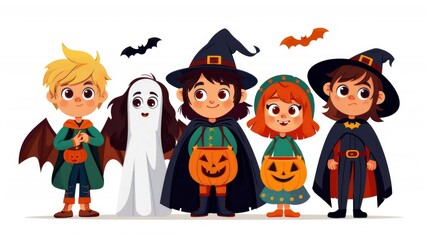 Cute Kids in Halloween Costumes Trick or Treating