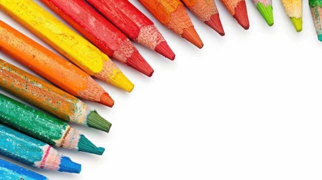 Colorful wax crayons set for preschool back to school theme with blank area