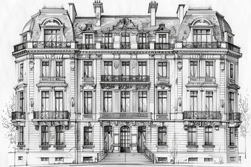 Pencil drawing of architecture, template, AI generated