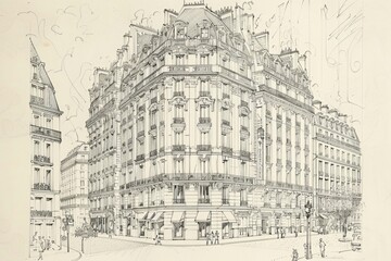 Fototapeta premium Pencil drawing of architecture, template, AI generated