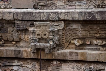 Pyramid of the Feathered Serpent or Quetzalcoatl in the archaeological zone of Teotihuacan, the city with the largest pyramids in Mesoamerica in the State of Mexico. 