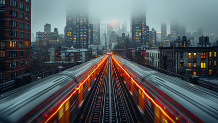 Obraz premium Vibrant City Street in the Rain with Light Trails