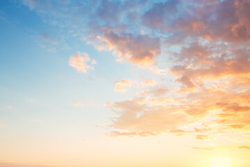 Exotic sunset and soft pink clouds of pastel tones.