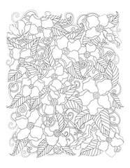 Obraz premium Flower coloring, Hand drawn coloring page for kids and adults. Potted plant, roses. Beautiful drawing with patterns and small details. Coloring book pictures. Vector. Flower coloring page 