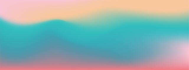 Romantic gradient rainbow color texture. Pink, beige, cyan blue, turquoise color. Pastel colored wide horizontal vector banner. Blurred rainbow gradient background. Simple soft light colorful backdrop