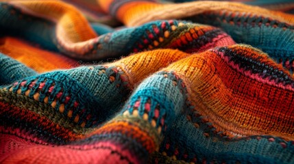 Colorful mexican blanket beautifully displayed on a surface
