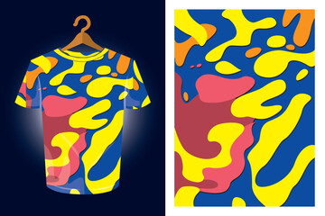 Abstract Artistic T-shirt Design with Vibrant Fluid Shapes - T-Shirt Pattern