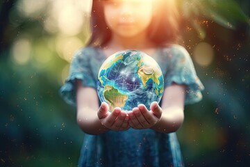 International human solidarity day concept - Children hands holding earth globe