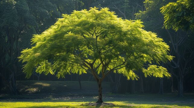 Lush bergera koenigii tree flourishing in a tropical asian landscape