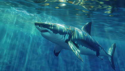 Close-Up Macro Shot of a Great White Shark for Marine Photography, Ocean Aquatic Life Underwater Exploration, Background Wallpaper.