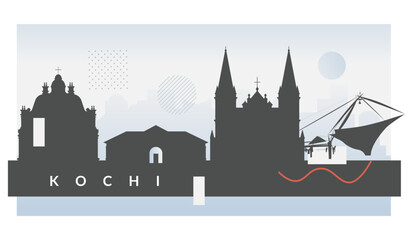 Obraz premium Kochi city Skyline with Famous Places - Stock Illustration