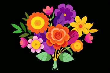 Orange, yellow, purple and pink floral bouquet, realistic vector illustration 