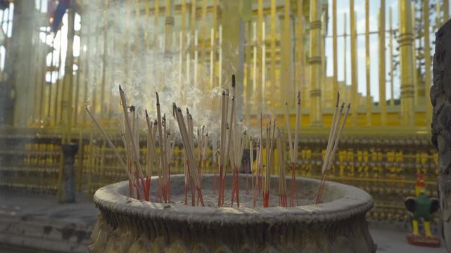 Incense with smoke in temple.