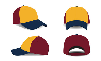 Set of different angles men's hat template illustration