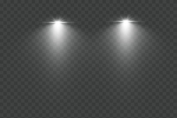 Cars light effect. White glow car headlight bright beams ray isolated on transparent background