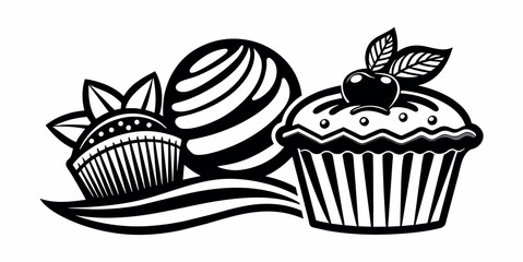set of cupcakes with icing, cupcake illustration, set of cupcakes, hand drawn cupcake