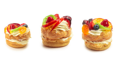 Home made cake with cream and fruit isolated