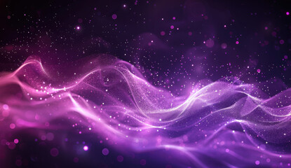 Digital purple particles wave and light abstract background with shining dots stars.