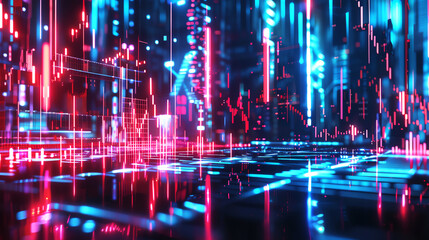 Obraz premium Business collapse, holographic price reduction, futuristic economic crisis, neon interface