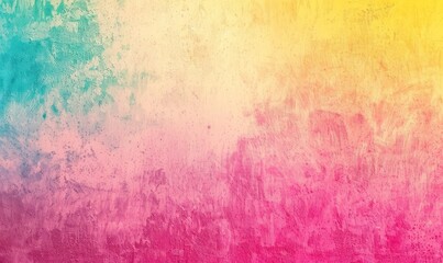 Fototapeta premium Vibrant abstract gradient background transitioning from teal to yellow to pink, creating a colorful and textured effect.