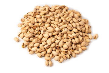 Tasty pistachios isolated on a white background.