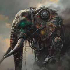 Futuristic cyborg elephant  a blend of nature and technology in a mechanical form