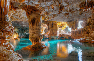 Interior of Neptune's Grotto, a stalactite cave near Alghero on the island of Sardinia, Italy
