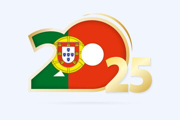 Fototapeta premium Year 2025 with Portugal Flag pattern.