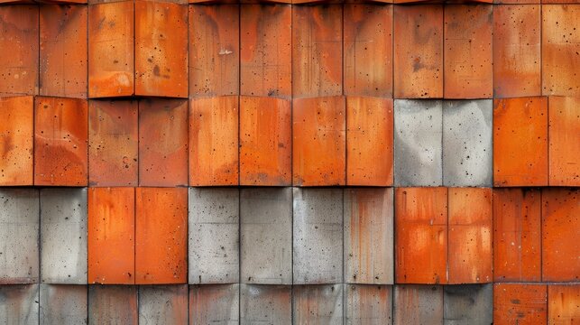 Detailed view of an outdoor wall constructed with orange bri blocks in daylight