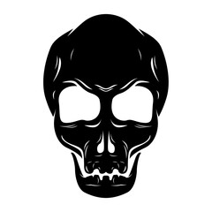 Vintage sketchy human skull death or dead flat vector monochrome ink illustration editable and scalable eps file for T-shirt design, emblem, horror or halloween, symbol, poster etc