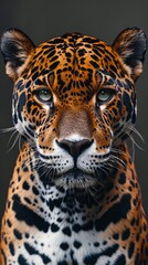 Fototapeta premium A close up of a jaguar's face with a black background