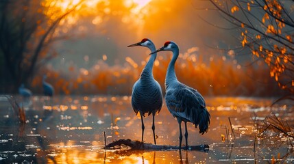 A couple of birds standing on top of a log in the water