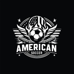 American soccer vector art, logo, icon, silhouette, doddle design black and white 