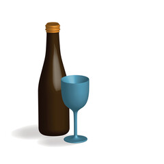 3D visualization of a bottle and glass on a transparent background. Vector illustration. Can be used to create presentations, packaging visualizations and various layouts.