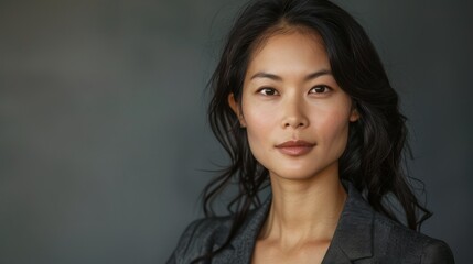 Professional asian female executive posing confidently in classic blazer