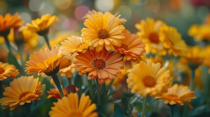 Vibrant bouquet of calendula flowers in orange at a sunny garden