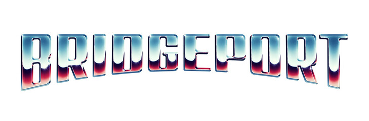Bridgeport city name written in retro 1980s style chrome text effect isolated on transparent background