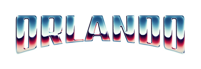 Orlando city name written in retro 1980s style chrome text effect isolated on transparent background