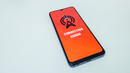  ‘Connection Error’ message on smartphone screen Technology and cyber security concept.