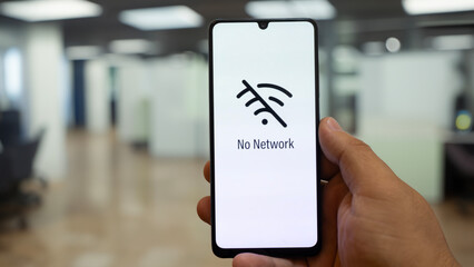 “No Network” and ‘Connection Error’ message on smartphone screen Technology and cyber security concept.