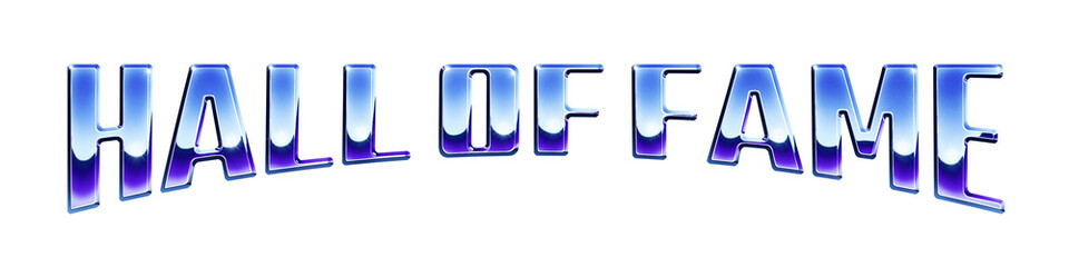 ‘Hall of Fame’ written in retro 1980s style chrome text effect isolated on transparent background