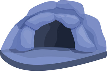 Cartoon style illustration of a stone cave opening leading to darkness