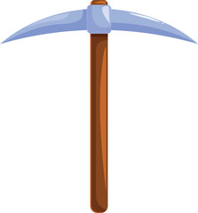Cartoon style pickaxe with a wooden handle and a metal head mining for coal and ores
